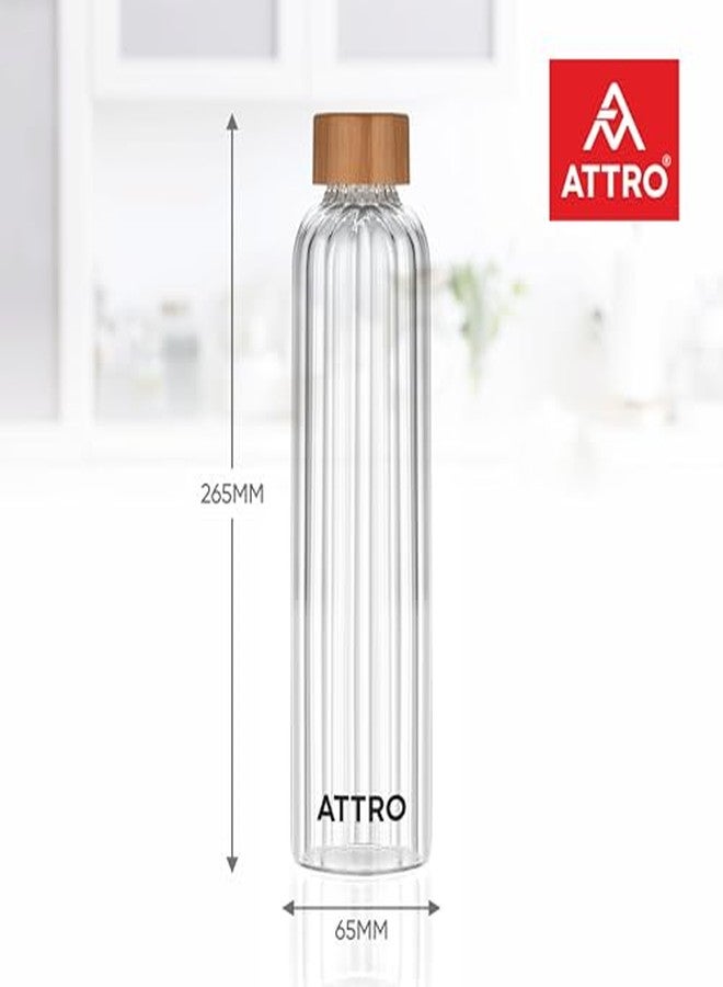ATTRO Glassox Glacia High Borosilicate Screw Glass Bottle with Bamboo Lid Leakproof Ideal for Office, Travel, Home,Outdoor & Daily Use - Transparent - 750ml - Image 3